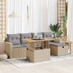 Set sofás jardín y cojines 6 pzas ratán sintético acacia beige