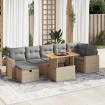 Set sofás jardín y cojines 5 pzas ratán sintético acacia beige