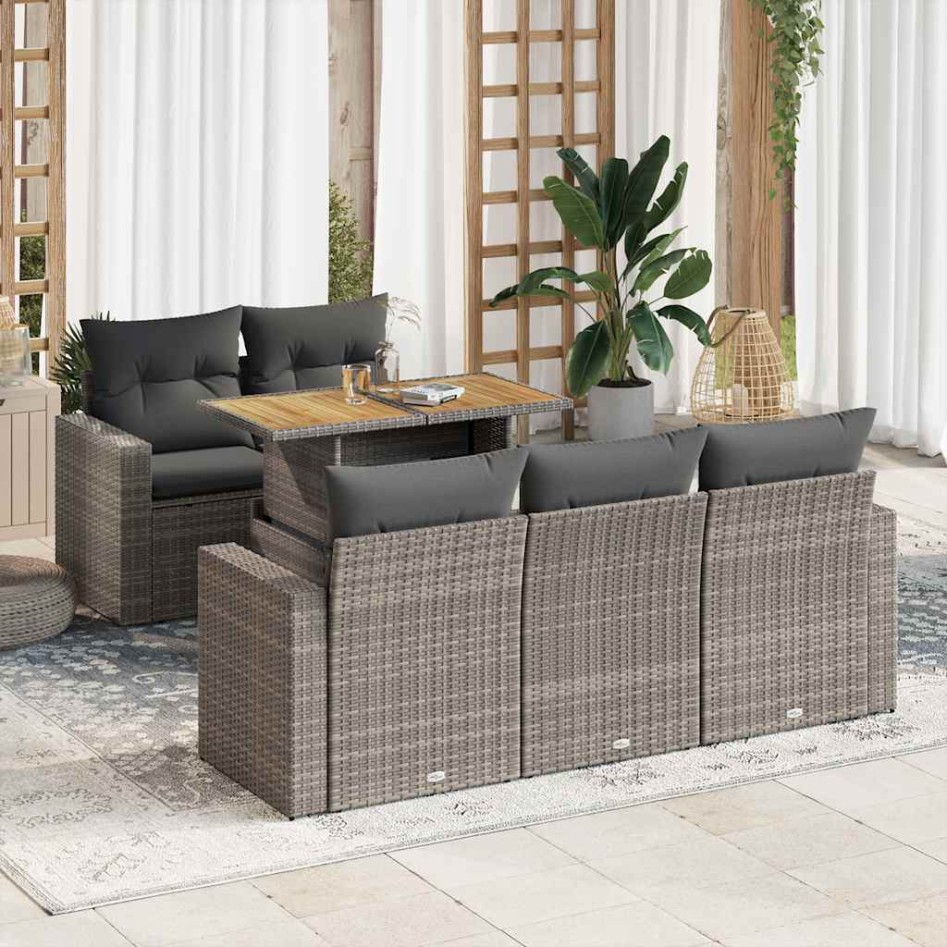 Set de muebles de jardín 6 pzas y cojines ratán sintético