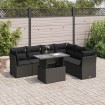 Set de sofás de jardín 7 pzas con cojines ratán sintético negro