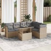 Set sofás de jardín 7 piezas y cojines ratán sintético beige
