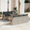 Set de sofás de jardín 7 pzas con cojines ratán PE gris claro