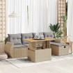 Set sofás jardín y cojines 6 pzas ratán sintético acacia beige