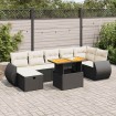 Set sofás jardín y cojines 5 pzas ratán sintético acacia negro