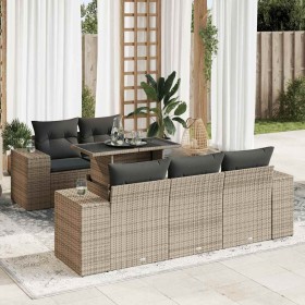 Set de muebles de jardín 6 pzas y cojines ratán sintético
