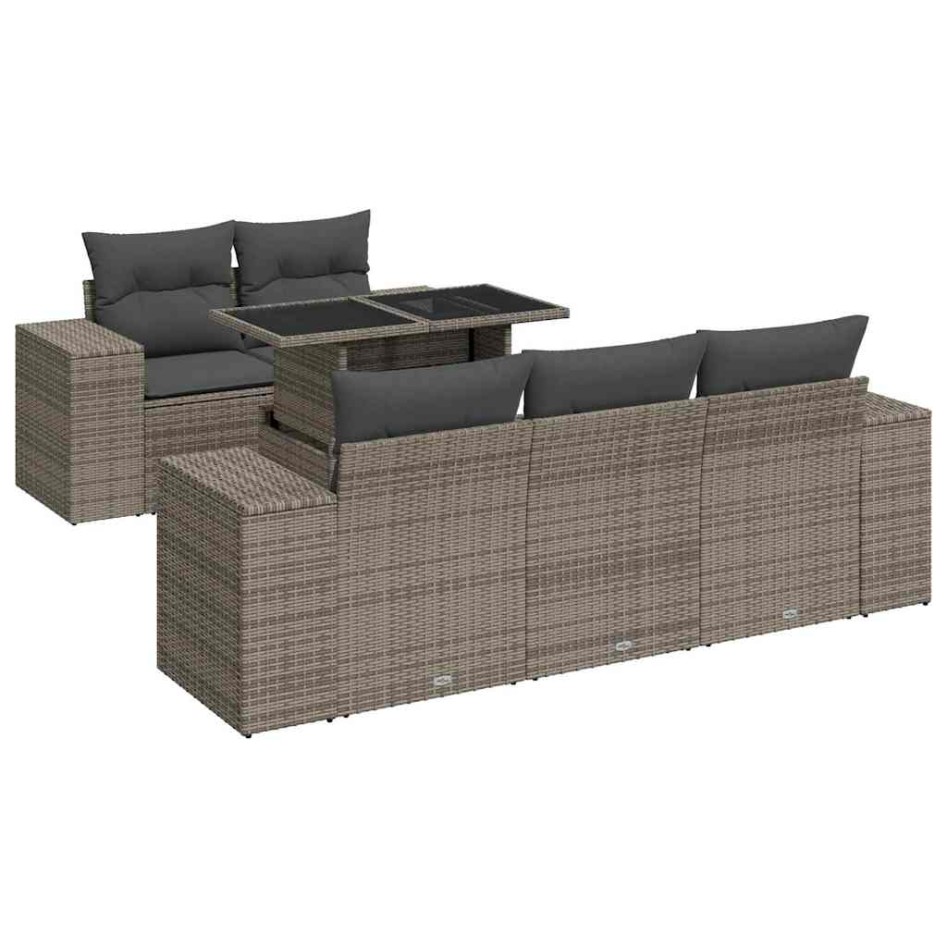Set de muebles de jardín 6 pzas y cojines ratán sintético
