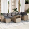 Set de sofás de jardín y cojines 8 piezas ratán sintético beige