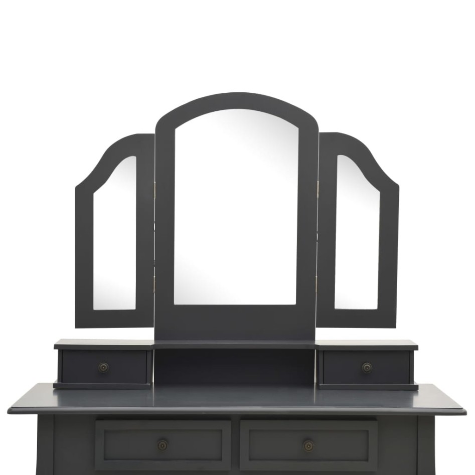 Juego de tocador y taburete madera paulownia gris