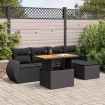 Set de sofás de jardín 6 piezas y cojines ratán sintético negro