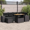Set de sofás de jardín 7 pzas con cojines ratán sintético negro