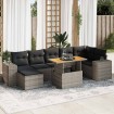 Set de sofás de jardín y cojines 8 piezas ratán sintético gris