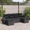 Set de sofás de jardín 6 piezas y cojines ratán sintético negro