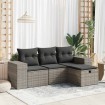 Set de sofás de jardín 4 pzas y cojines ratán sintético gris