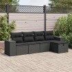 Set de muebles de jardín 5 pzas y cojines ratán sintético negro