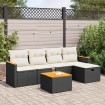 Set de sofás de jardín 6 piezas y cojines ratán sintético negro