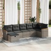 Set de sofás de jardín 7 pzas con cojines ratán sintético gris
