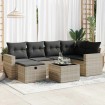Set de sofás de jardín 7 pzas con cojines ratán PE gris claro