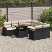 Set sofás jardín y cojines 9 pzas ratán sintético acacia negro