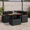 Set sofás jardín y cojines 5 pzas ratán sintético acacia negro