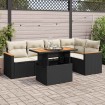 Set sofás jardín y cojines 6 pzas ratán sintético acacia negro