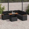 Set sofás jardín y cojines 7 pzas ratán sintético acacia negro