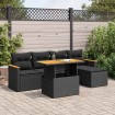 Set sofás jardín y cojines 6 pzas ratán sintético acacia negro