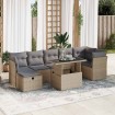 Set de sofás de jardín y cojines 8 piezas ratán sintético beige