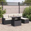 Set de sofás de jardín 6 piezas y cojines ratán sintético negro