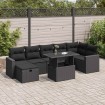 Set de sofás de jardín y cojines 8 piezas ratán sintético negro