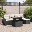 Set de sofás de jardín 6 piezas y cojines ratán sintético negro