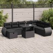 Set de sofás de jardín con cojines 9 pzas ratán sintético negro