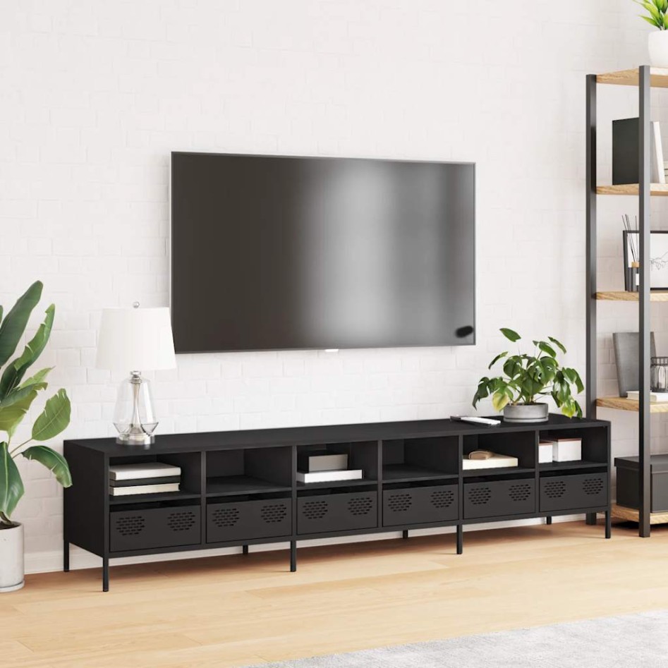 Mueble para TV acero laminado en frío negro 202x39x43,5
