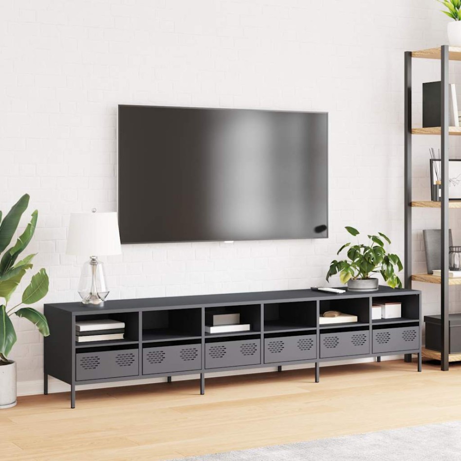 Mueble de TV acero laminado en frío antracita 202x39x43,5
