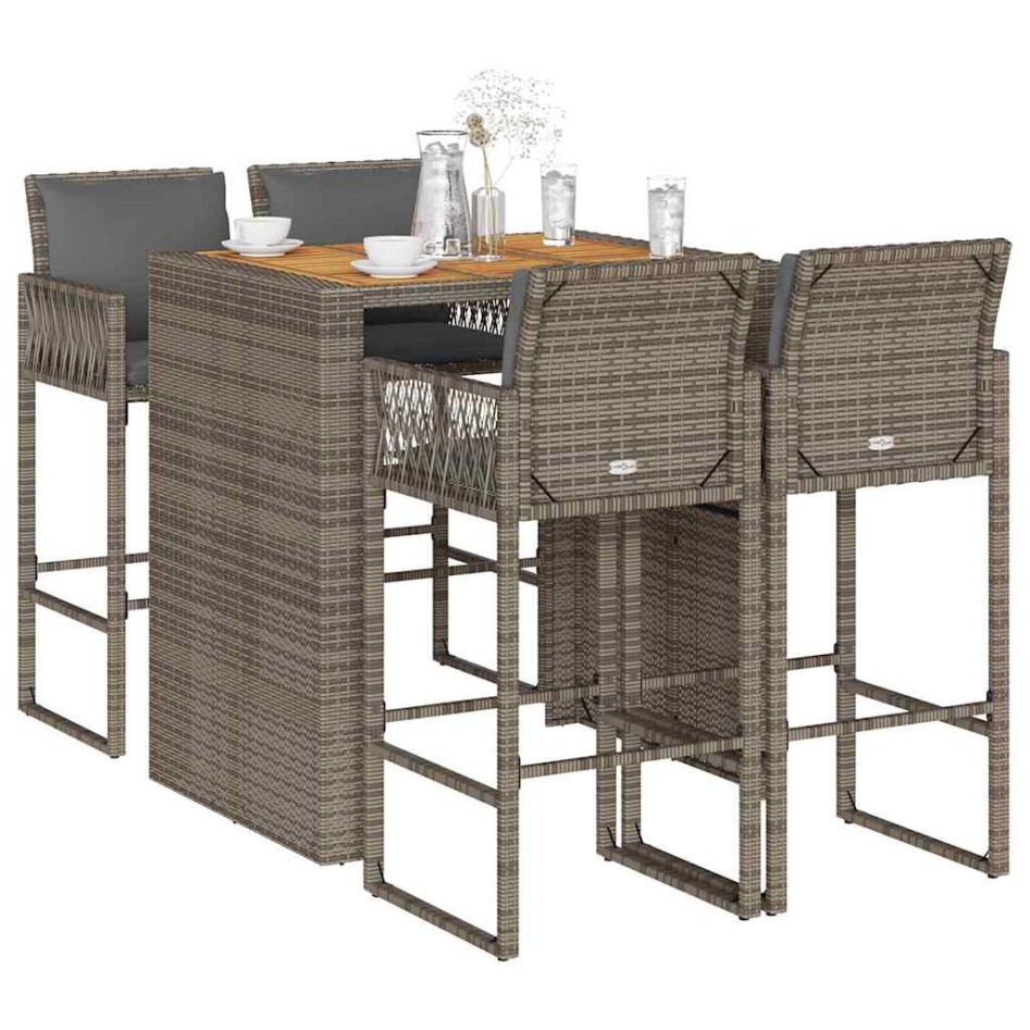 Set bar jardín cno cojines 5 pzas ratán sintético acacia