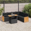 Set sofás jardín y cojines 7 pzas ratán sintético acacia negro