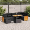 Set sofás jardín y cojines 8 pzas ratán sintético acacia negro