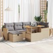 Set de sofás de jardín y cojines 8 piezas ratán sintético beige