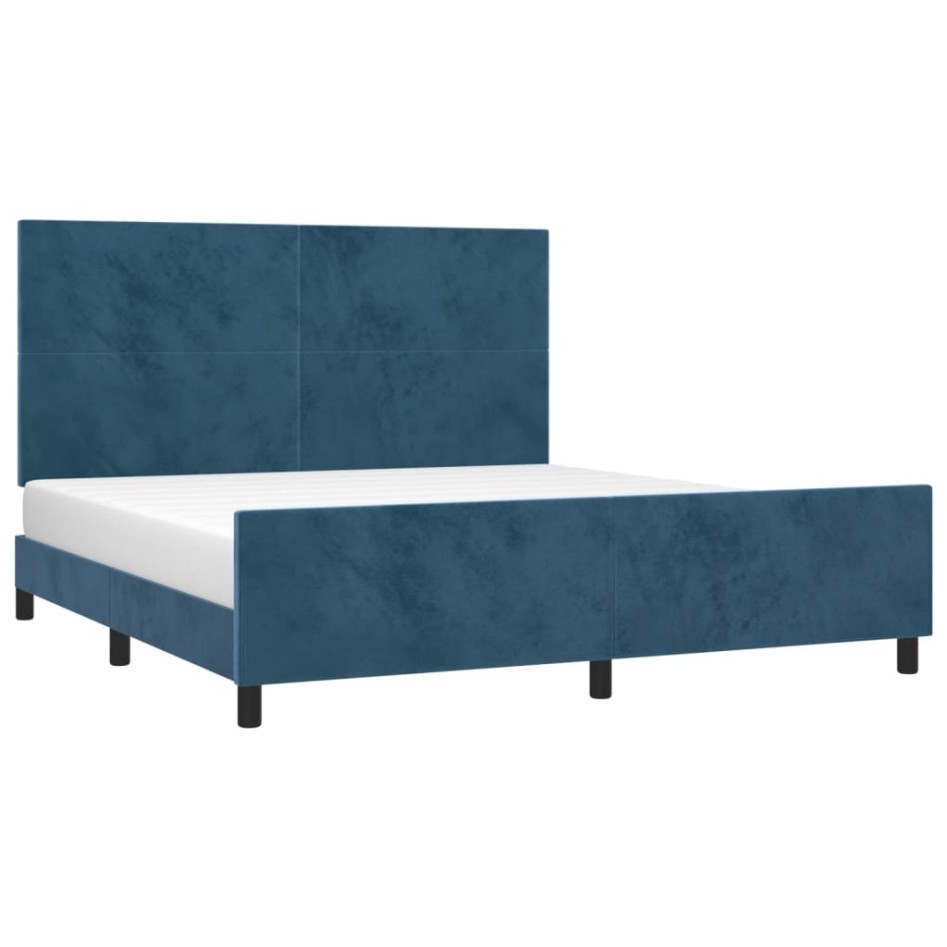 Estructura cama con cabecero terciopelo azul oscuro 180x200