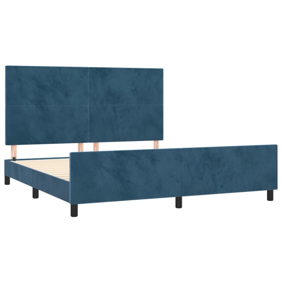 Estructura cama con cabecero terciopelo azul oscuro 180x200