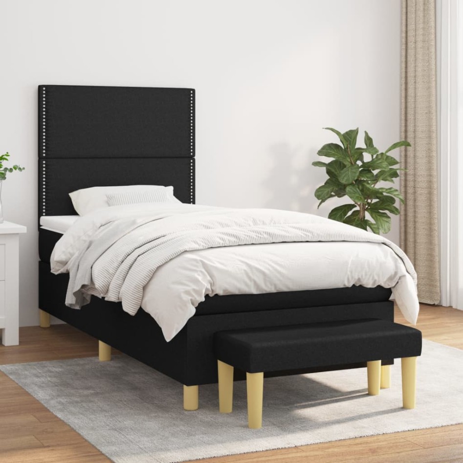 Cama box spring con colchón tela negro 100x200