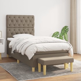 Cama box spring con colchón tela gris taupe 80x200