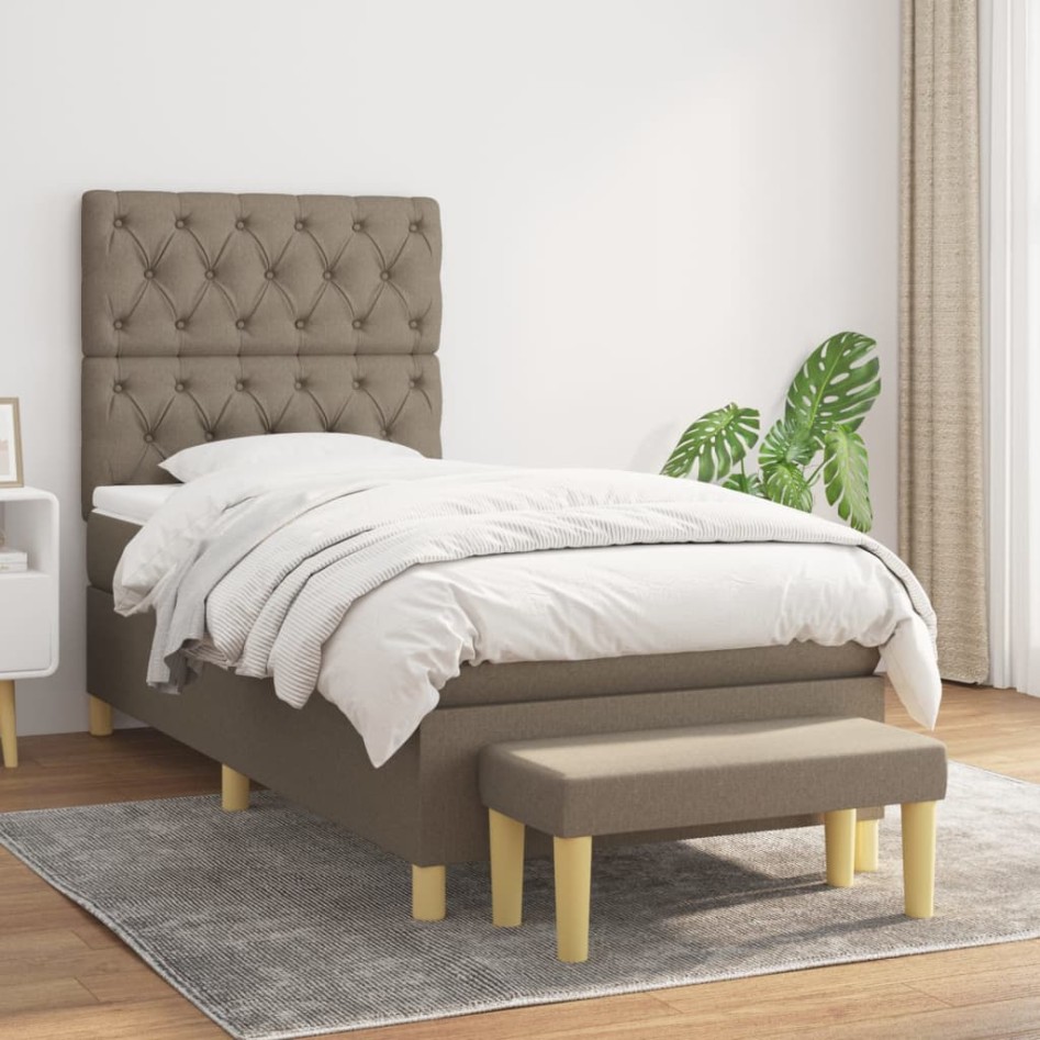 Cama box spring con colchón tela gris taupe 80x200