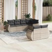 Set de sofás de jardín 7 pzas con cojines ratán PE gris claro