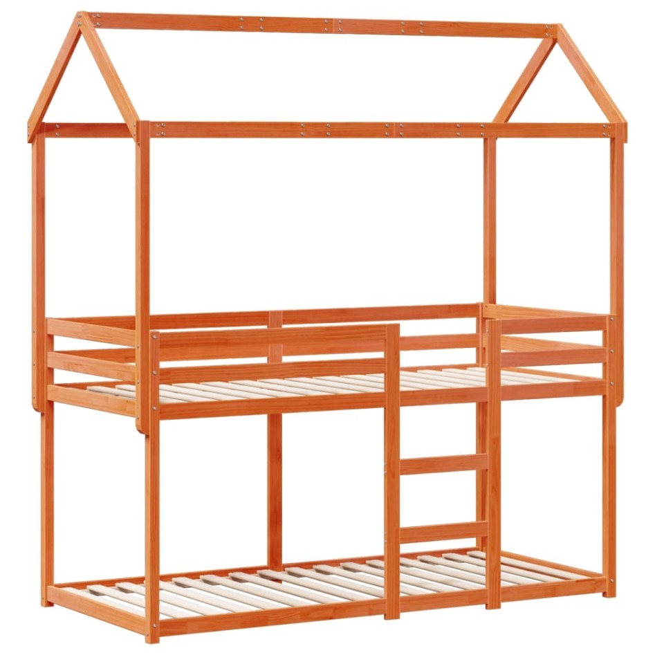 Cama litera con techo madera maciza pino marrón 80x200