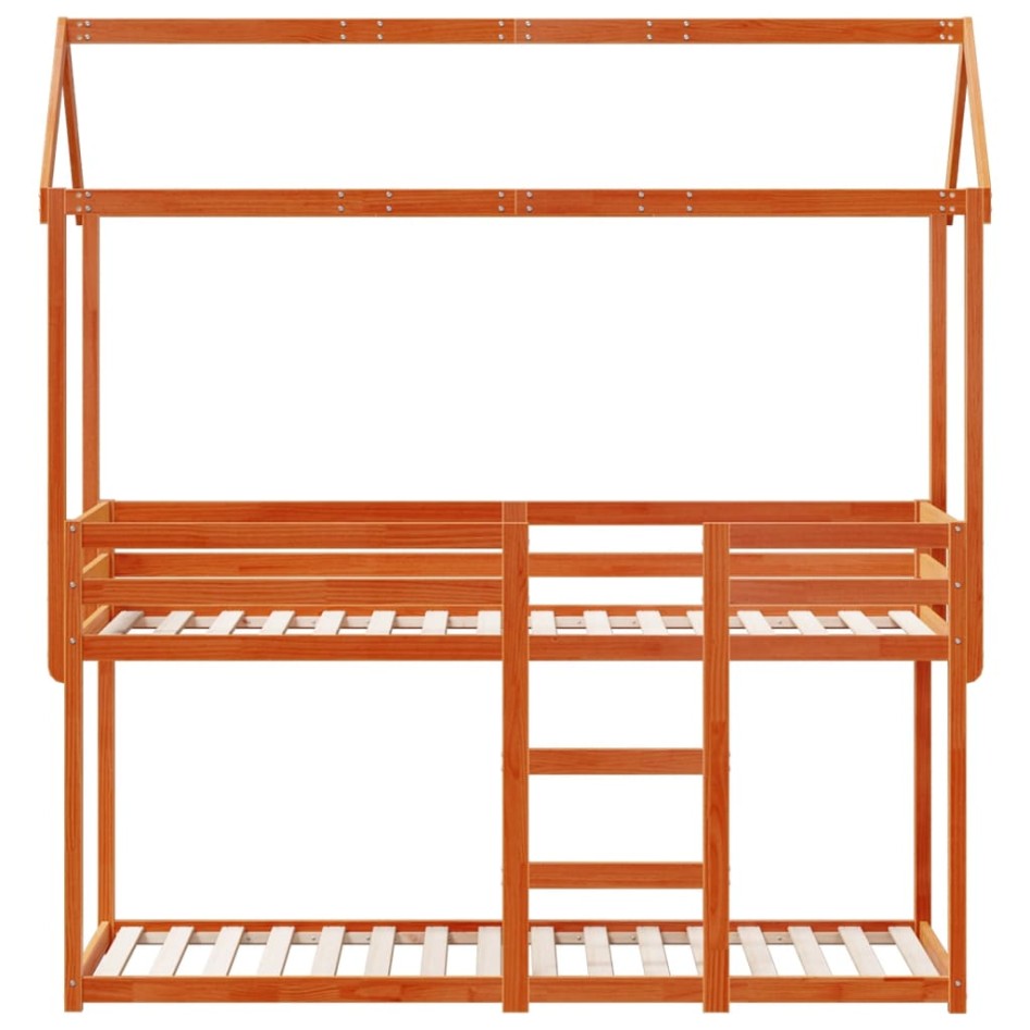 Cama litera con techo madera maciza pino marrón 80x200