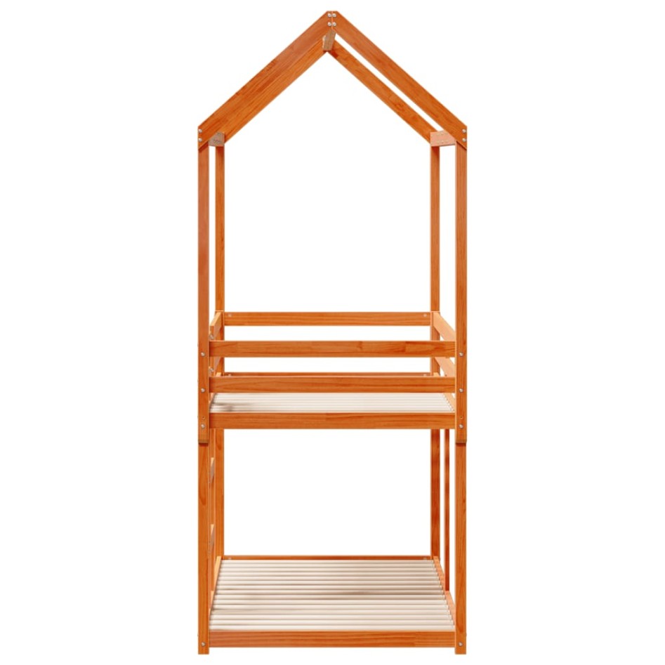 Cama litera con techo madera maciza pino marrón 80x200