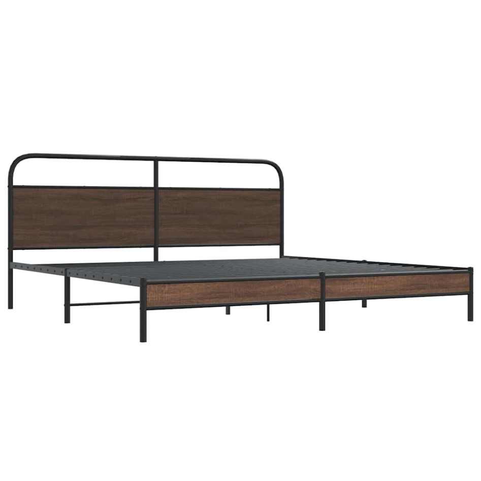 Estructura de cama sin colchón metal roble marrón 180x200