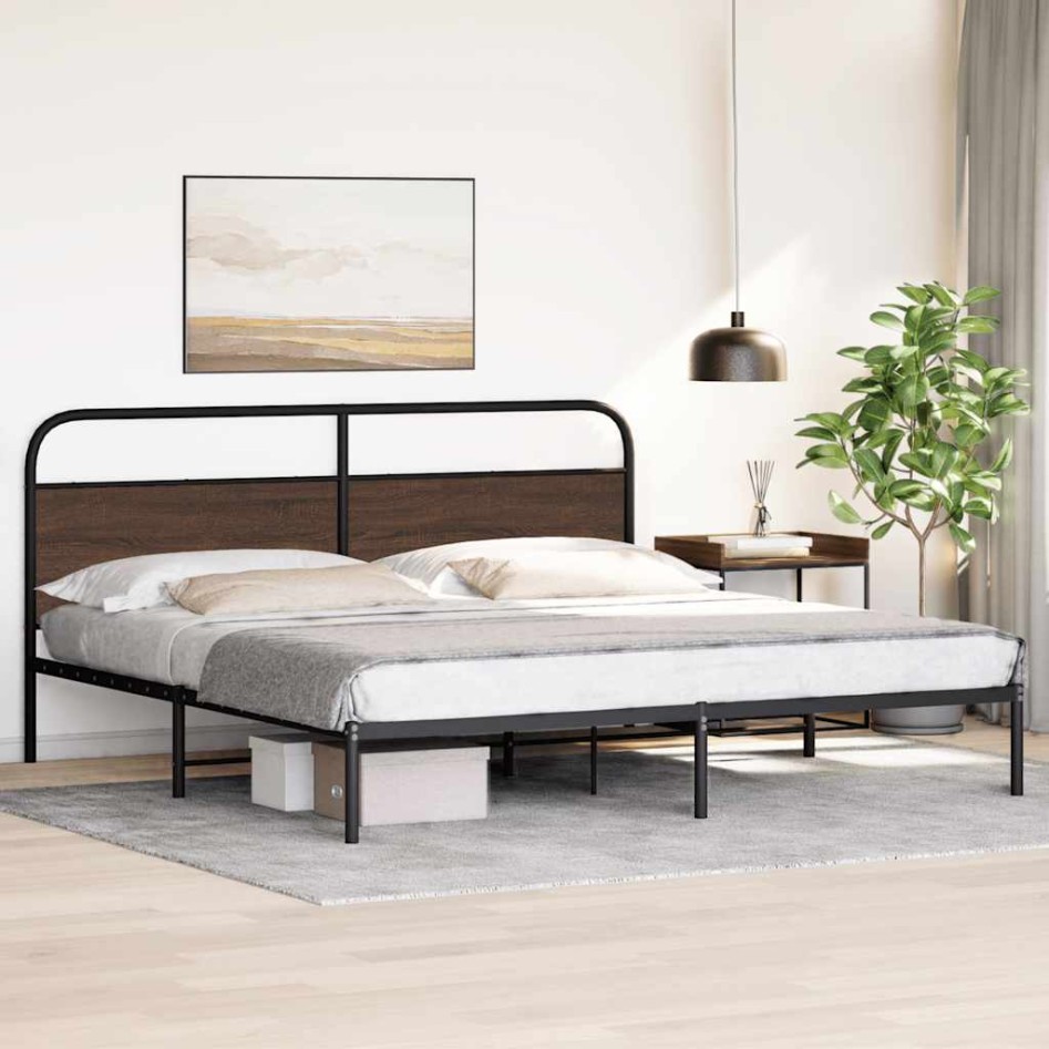 Estructura de cama sin colchón metal roble marrón 200x200