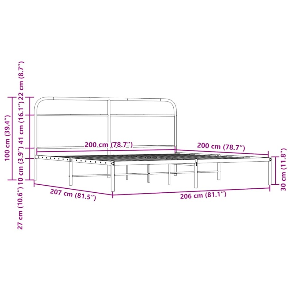 Estructura de cama sin colchón metal roble marrón 200x200