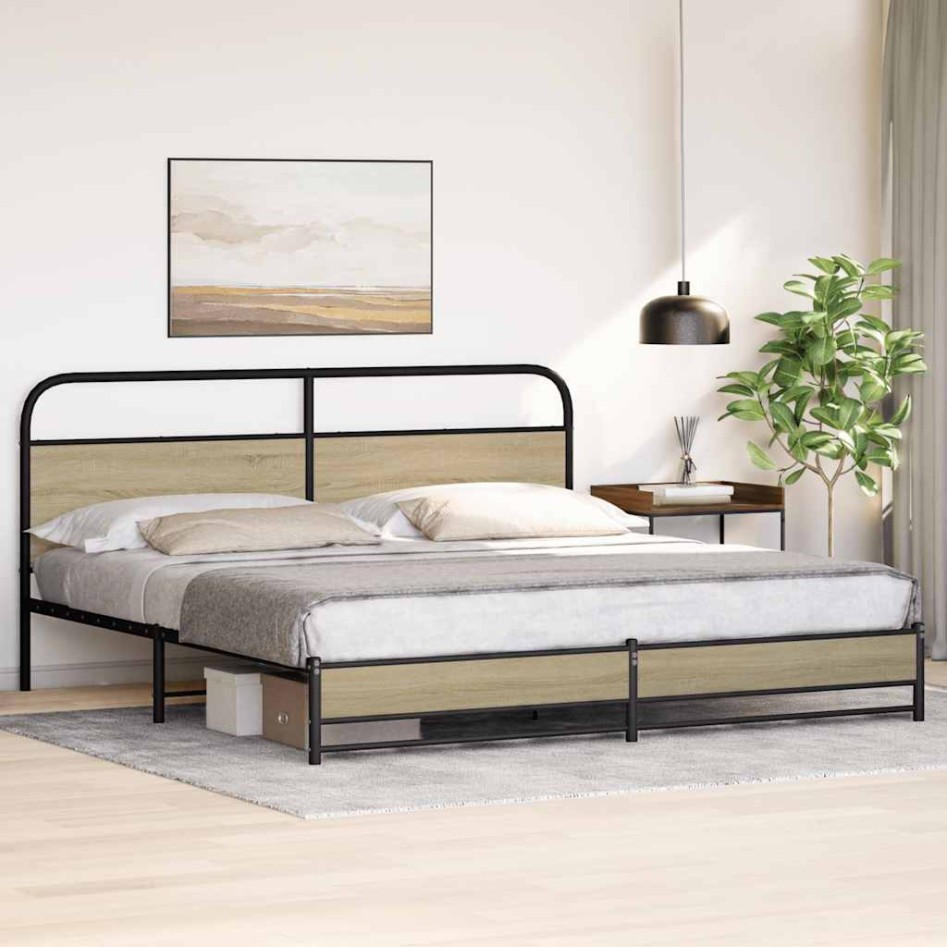 Estructura de cama sin colchón metal roble Sonoma 200x200
